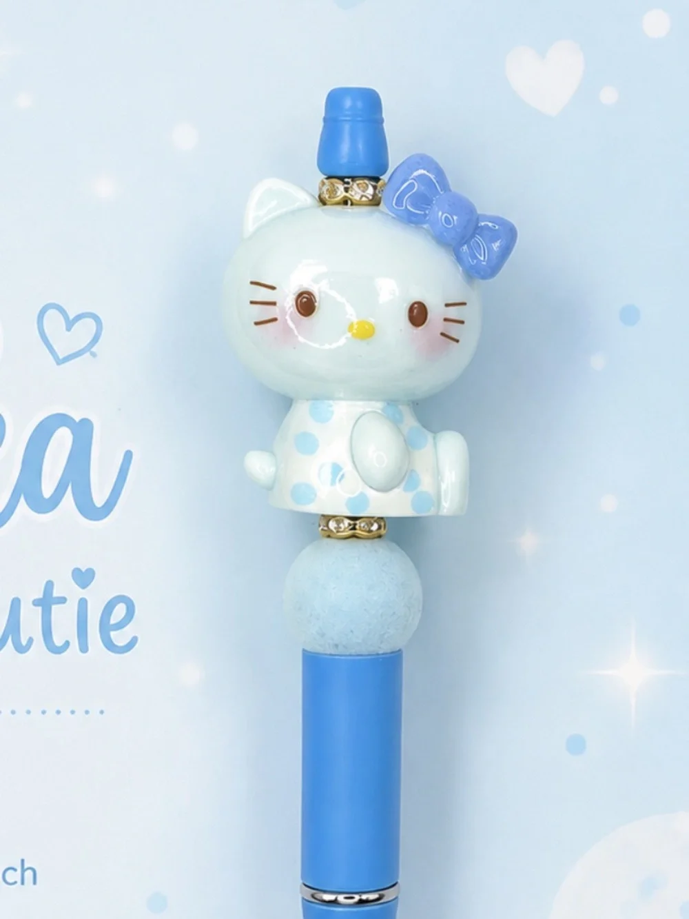 Blue Polka Kitty Pen